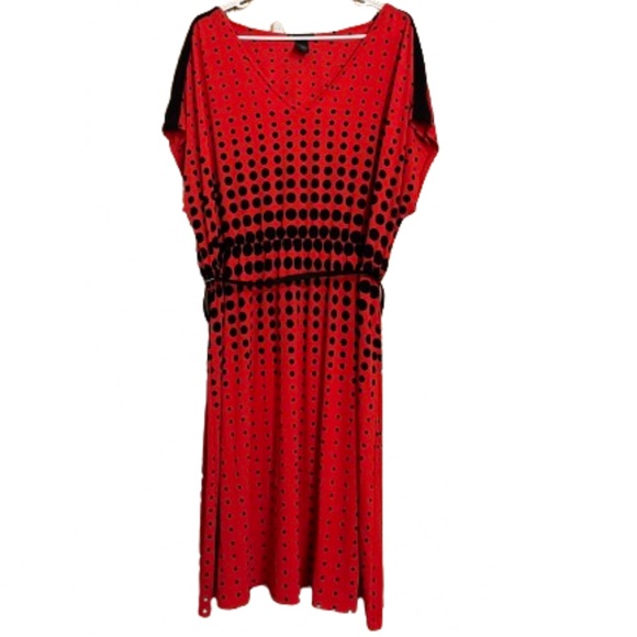 Lane Bryant Women’s Red with Black Polka Dots Belted Slip In Dress Sz-18/20 - Picture 2 of 7
